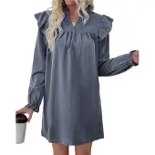 Semoic Robe à manches longues pour femme avec col montant ample