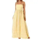 Semoic Robe longue smockée à rayures et dos nu pour femme