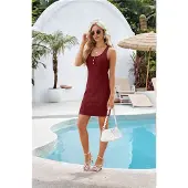 Jojomino Robe d'été à col rond rouge vin XL