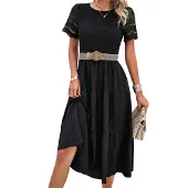 Semoic Robes élégantes de couleur unie pour femmes printemps-été