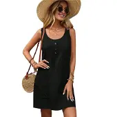 Semoic Robe d'été sans manches pour femme avec poche