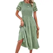 Semoic Robes élégantes de couleur unie pour femmes printemps-été