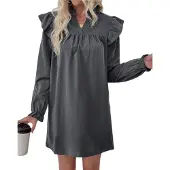 Semoic Robe à manches longues pour femme avec col montant ample