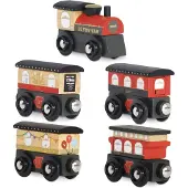Le Toy Van Train en bois - - Train Royal Express - Rouge - 3 wagons aimantés - Bois hévéa