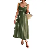 Semoic Robe longue rayée à bretelles spaghetti et découpes pour femme