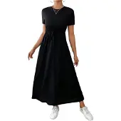 Semoic Robes longues décontractées à manches courtes pour femmes