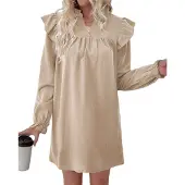 Semoic Robe à manches longues pour femme avec col montant ample