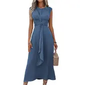 Semoic Robe mi-longue décontractée sans manches pour femme