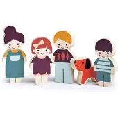 Mentari Toys - Famille de poupes avec chien - Ensemble de 5 poupes en bois massif avec chiot ludique - Taille parfaite pour les poches et les p
