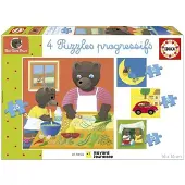 Educa Puzzle - - Petit Ours Brun : 4 puzzles progressifs pour enfants de 12 à 25 pièces à partir de 3 ans