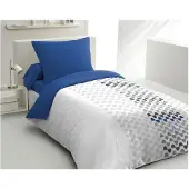 HOME LINGE PASSION AMBROISIE Parure de lit en microfibre - 1 housse de couette 140 x 200 cm + 1 taie d'oreiller 63 x 63 cm - Bleu