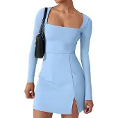 Semoic Robe à encolure carrée bleu clair S