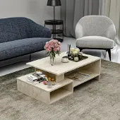 Homidea DUX Table basse de salon avec rangement, design moderne (travertin)