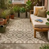FRAAI Tapis d’extérieur – Rio Flower Beige | 140x200cm | Rectangulaire | Tissage plat