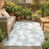 FRAAI Tapis d'extérieur abstrait | Groovy Tiles Vert | 80x150cm | Vert | Rectangulaire | Tapis d'extérieur