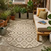 FRAAI Tapis d’extérieur rond – Rio Flower Beige | Ø 200cm | Beige | Rond | Tapis