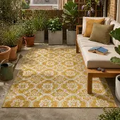FRAAI Tapis d’extérieur – Rio Flower Jaune | 200x290cm | Jaune | Rectangulaire | Tapis