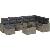 vidaXL Ensemble de canapés de jardin , 9 pièces, gris [Matériau synthétique] : rotin synthétique