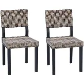 vidaXL Chaise de salle à manger, lot de 2, rotin Kubu noir délavé