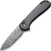 CIVIVI Button Lock Elementum II Damascus, Twill CF/Black G-10