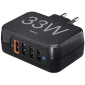 Hama Chargeur USB 33 W 4x USB-A Power Delivery 3.0, Quick Charge 3.0, QC 4+ noir intérieure