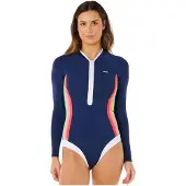 Rip Curl Surf Stripe Upf Woman Long Sleeve Front Zip Shorty Bleu XS Femme