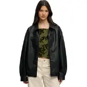 Superdry pour femme. W5012158A Veste en simili cuir Collared Oversized noir (L), Casuel, Polyester