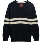 Superdry pour femme. W6110670A Pull col V Oversized Striped marine (M), Casuel, Coton, Manche longue
