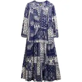 Superdry pour femme. W8012029A Robe Woven Tiered bleue (XS), Casuel, Viscose, Manche longue