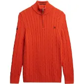Superdry Homme Pull à Demi-zip en Maille Torsadée en Coton bio Orange Taille: M