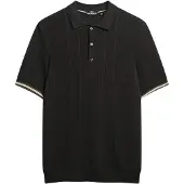 Superdry pour homme. M1110441A Polo Texture noir (XL), Casuel, Coton, Manche courte