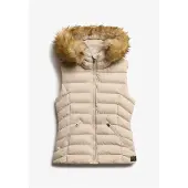 Superdry pour femme. W5011753A Gilet Fuji en fausse fourrure beige (M), Casuel, Polyester