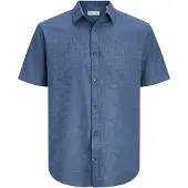 Jack & Jones Summer Linen Short Sleeve Shirt Bleu M Homme