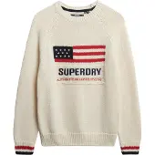 Superdry Femme Pull en Maille col Rond Americana Cream Taille: 38