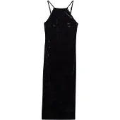 Superdry Lace Back Velvet Midi Sleeveless Midi Dress Noir S Femme