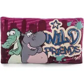 Nici Coussin rectangulaire crocodile et hippopotame Wild Friends Green lila