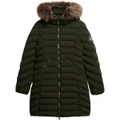 Superdry Femme Doudoune Mi-longue à Capuche en Fourrure Synthétique Vert Taille: 38