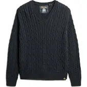 Superdry pour femme. W6110588A Pull Oversize Cable navy (S/M), Casuel, Coton, Marine