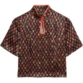 Superdry Mandarin Jacquard Short Sleeve T-shirt Noir S Femme