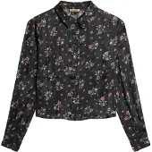 Superdry Sheer Lurex Printed Long Sleeve T-shirt Noir M Femme