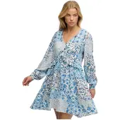 Superdry Woven Tiered Long Sleeve Short Dress Bleu XS Femme