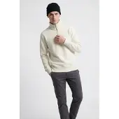 Superdry pour homme. M2013750A Sweat à capuche Essential Logo demi-zippé beige (L), Casuel, Coton