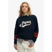 Superdry pour femme. W2012596A Sweatshirt Varsity Script Loose navy (S), Casuel, Coton, Marine
