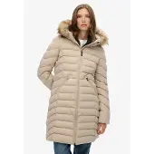 Superdry Femme Manteau Mi-long Fuji à Capuche en Fausse Fourrure Cream Taille: 36