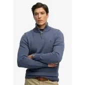 Superdry Homme Pull en Maille à Demi-zip en Coton Navy Taille: M