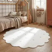 Little Olly Tapis rond lavable - Cloudy Dots Blanc | Ø 140 cm | Rond | Pile courte