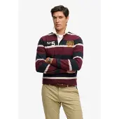 Superdry Polo à Manches Longues Double Emblem Stripe Rugby