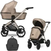 Kunert BRAV 2in1 Poussette éco-cuir marron avec cadre champagne et roues articulées