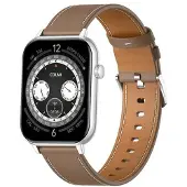 COLMI Montre connectée C28 – argentée avec un bracelet en cuir marron
