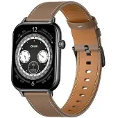 COLMI Montre connectée C28 – noire avec un bracelet en cuir marron